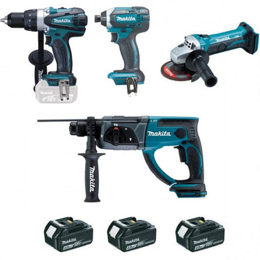 Pack 4 outils MAKITA DLX4054MX1 (DF458+GA452+HR202+TD152+3xBL1840B+DC18RC+SAC OUTIL)