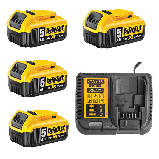 Pack ÉNERGIE DEWALT 4 Batteries 5,0 Ah 18V DCB184-XJ et un chargeur DCB115-XJ